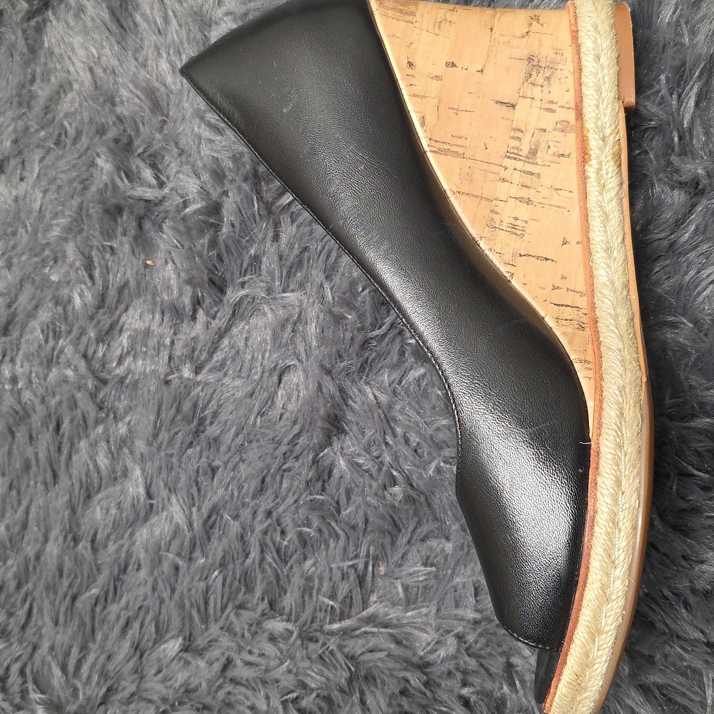 Cole Haan Black Peep-Toe Cork Wedge Espadrille. Size 6.5. EUC - Picture 5 of 8
